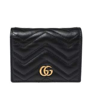 Gucci Black Matelasse Leather GG Marmont Card Case