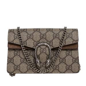 Pre Owned Gucci Beige GG Supreme Canvas and Suede Super Mini Dionysus Shoulder Bag