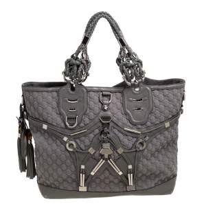 Pre Owned Gucci Grey GG Neoprene and Leather Techno Horsebit Tote