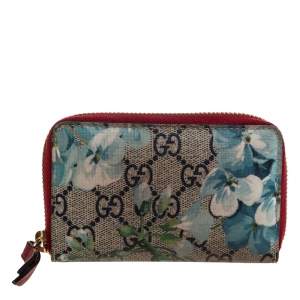 Gucci Blue GG Supreme Canvas Blooms Card Case