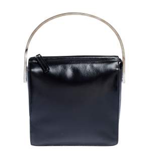 مملوكة مسبقًا حقيبة غوتشي يد علوية معدن جلد سوداء