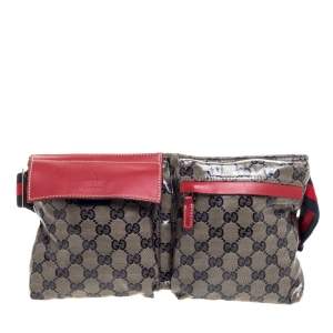 Pre Owned Gucci Beige/Red GG Coated Canvas and Leather Belt Bag
