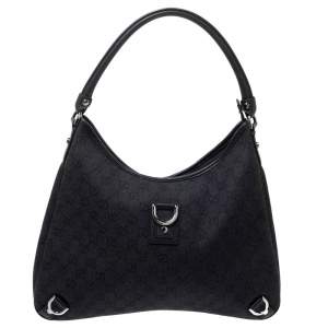 Pre Owned Gucci Black GG Canvas Abbey D-Ring Hobo