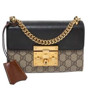 Pre Owned Gucci Brown/Black GG Supreme Canvas and Leather Small Padlock Shoulder Bag