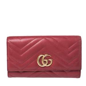 Pre Owned Gucci Red Matelasse Leather GG Marmont Continental Wallet  