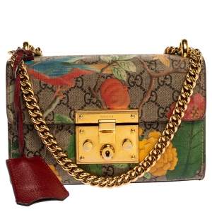 Gucci Multicolor Tian GG Supreme Canvas and  Leather Small Padlock Shoulder Bag
