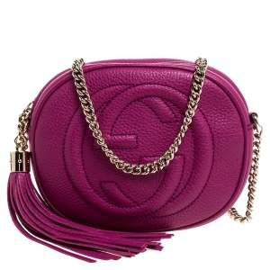 Pre Owned Gucci Fuchsia Leather Mini Soho Disco Chain Crossbody Bag