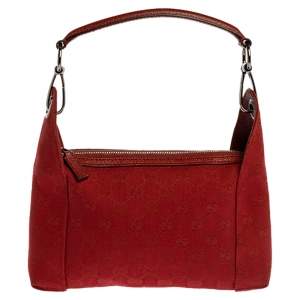 مملوكة مسبقًا Gucci Red GG Canvas and Leather Baguette Bag