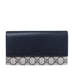 Gucci Beige/Blue GG Supreme Canvas and Leather Flap Wallet
