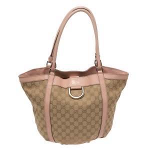 Pre Owned حقيبة يد غوتشي "دي-رينغ" جلد و كانفاس جي جي وردي و بيج