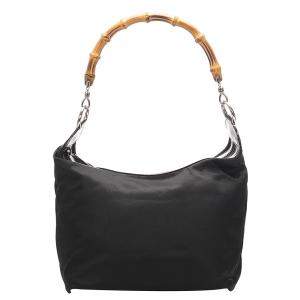 Pre Owned Gucci Black Nylon Bamboo Shoulder Bag