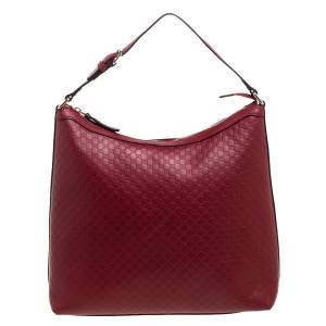 مملوكة مسبقًا Gucci Red Leather Microguccissima Hobo 