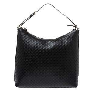 Pre Owned Gucci Black Microguccissima Leather Hobo 