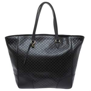 Pre Owned Gucci Black Microguccissima Leather Bree Tote