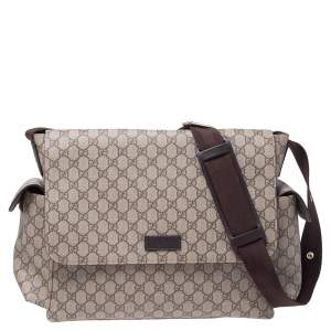 Pre Owned Gucci Beige GG Supreme Canvas Diaper Messenger Bag