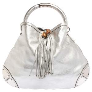 Pre Owned حقيبة هوبو غوتشي "بابوسكا اندي" كبيرة جلد فضي 