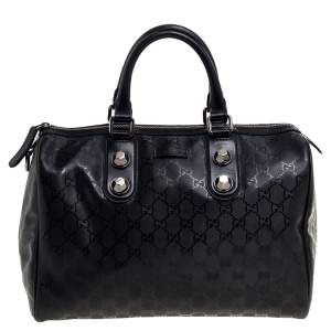 Pre Owned حقيبة غوتشي "جوي بوسطون" متوسطة كانفاس مطبوع جي جي أسود