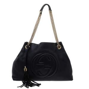 Pre Owned ح قيبة كتف غوتشي "سوهو" متوسطة جلد أسود