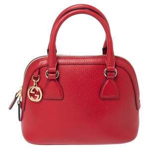 Pre Owned Gucci Red Leather Small GG Charm Dome Satchel