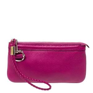 Pre Owned حقيبة كلتش غوتشي حمالة معصم جلد أرجواني 