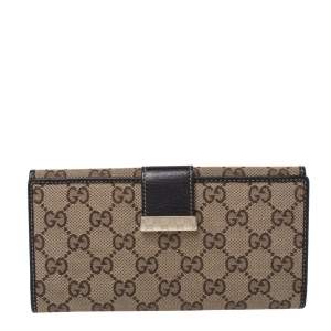 Gucci Brown/Beige GG Canvas and Leather Continental Wallet