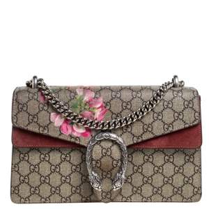 مملوكة مسبقًا حقيبة كتف غوتشي طباعة زهور سوبر ميني ديونيسوس سوبريم جي جي بنية محمرة/ بيج