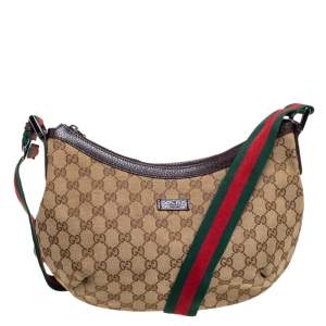 Pre Owned Gucci GG Canvas Medium Web Messenger Bag
