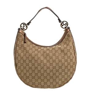 Pre Owned Gucci Beige/Bronze GG Canvas and Leather GG Twins Medium Hobo