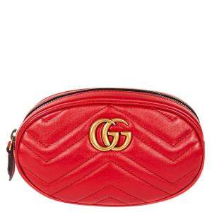 مملوكة مسبقًا Gucci Red Leather GG Marmont Belt Bag