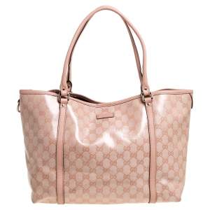 Pre Owned Gucci  Peach GG Crystal Canvas and Leather Joy Tote