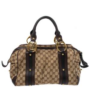 Pre Owned Gucci Beige/Brown GG Canvas and Leather G Interlocking Bowler Bag