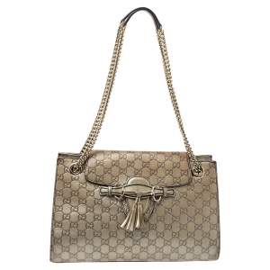 Pre Owned Gucci Metallic Beige Guccissima Leather Large Emily Chain Shoulder Bag