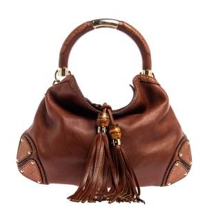 Pre Owned Gucci Brown Leather Medium Babouska Indy Hobo
