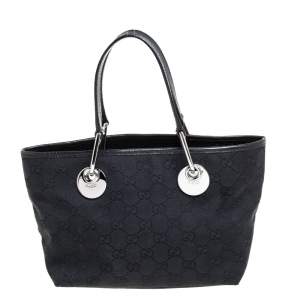 مملوكة مسبقًا حقيبة يد غوتشي ميني اكليبس جلد وكانفاس جي جي سوداء