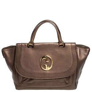 مملوكة مسبقًا Gucci Metallic Brown Leather Medium 1973 Top Handle Tote Bag
