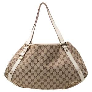 Pre Owned Gucci Beige/Cream GG Canvas and Leather Medium Abbey Shoulder Bag