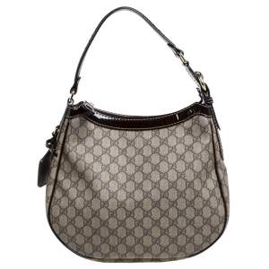 مملوكة مسبقًا Gucci Brown GG Supreme Canvas and Patent Leather Hobo 