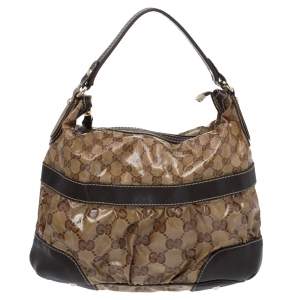 مملوكة مسبقًا Gucci Beige/Brown GG Crystal Coated Canvas and Leather Mix Hobo