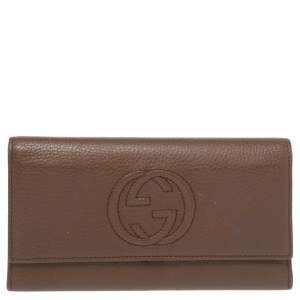 Gucci Brown Leather Soho Continental Flap Wallet