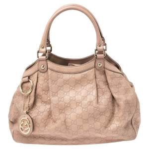 Pre Owned Gucci Old Rose Guccissima Leather Medium Sukey Tote