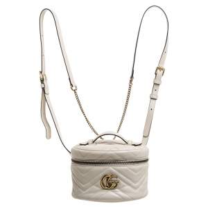 Pre Owned Gucci Cream Leather GG Marmont Vanity Case Backpack