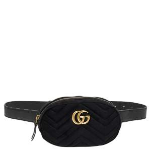 مملوكة مسبقًا Gucci Black Chevron Velvet and Leather GG Marmont Belt Bag