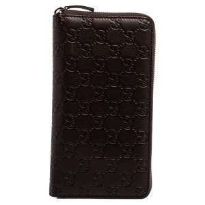 Pre Owned Gucci Brown Guccissima Leather Zip Around Organizer Wallet