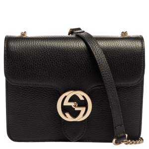 Pre Owned حقيبة كتف غوتشي "مارمونت" صغيرة مزينة بشعار الماركة جي جي جلد أسود
