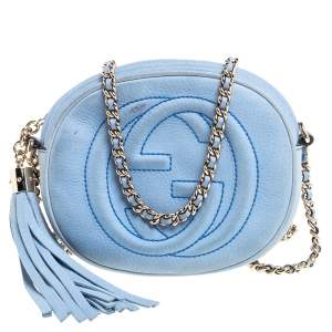 Pre Owned حقيبة كروس غوتشي سلسلة ديسكو ميني جلد نوبوك أزرق سكاي