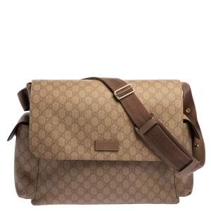 Pre Owned Gucci Old Rose GG Supreme Canvas and Leather Diaper Messenger Bag