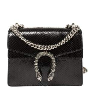 Pre Owned Gucci Black Python Mini Dionysus Wallet On Chain 