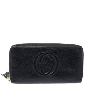 Pre Owned Gucci Black Leather Soho Zip Around Wallet