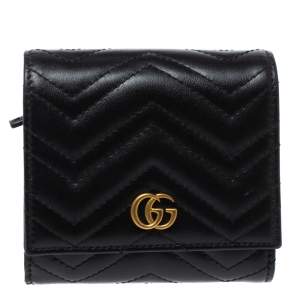 Gucci Black Matelasse Leather GG Marmont Card Case