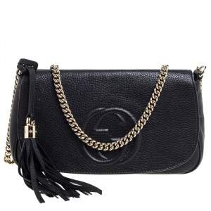 Pre Owned Gucci Black Leather Soho Chain Flap Crossbody Bag
